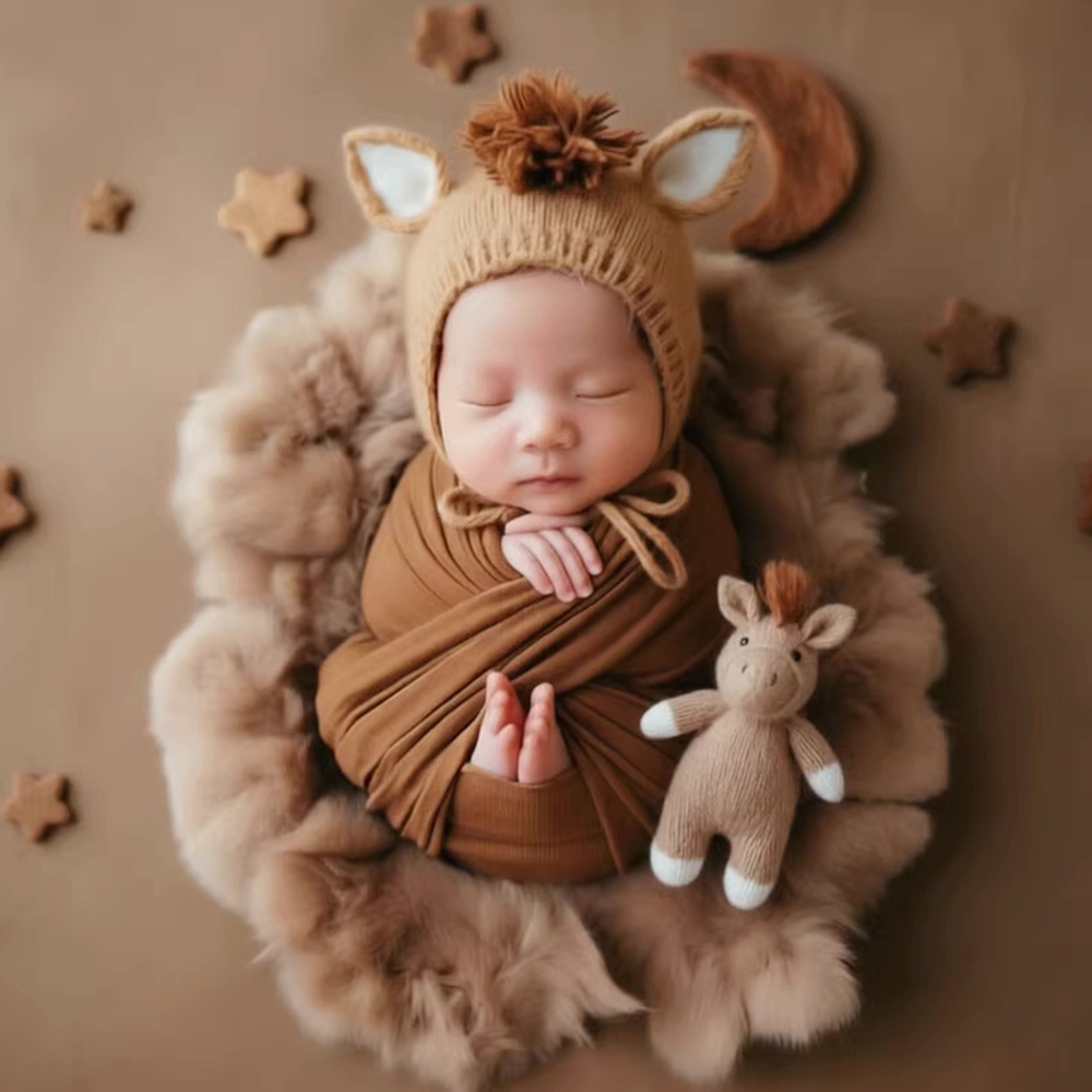 Photo Booth Prop - Örme At Şapkası Bebek Yenidoğan Fotoğraf