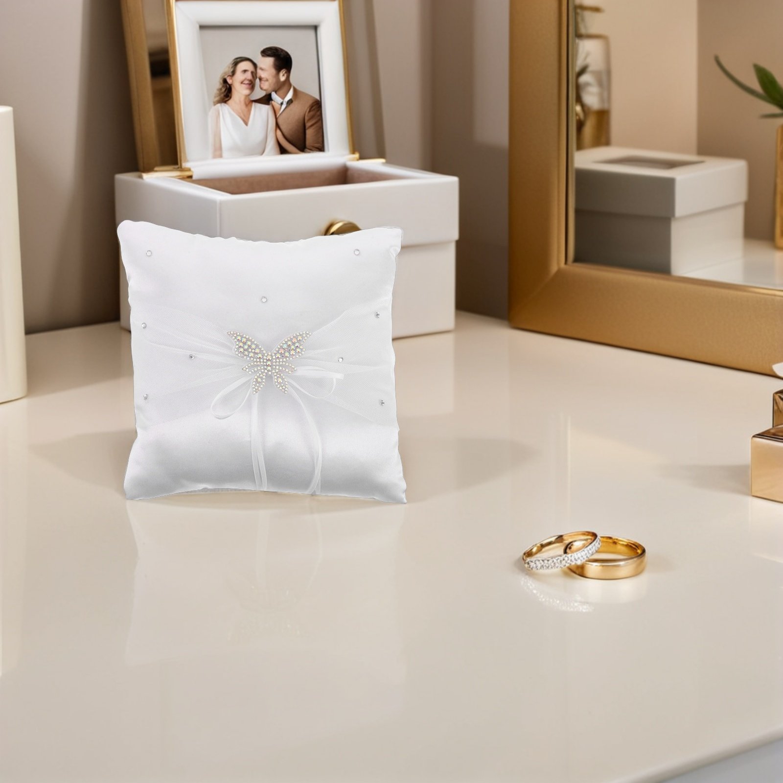 Beyaz Saten Yüzük Yastığı, Taş - Ring Bearer Pillow incelemesi ve fiyatı