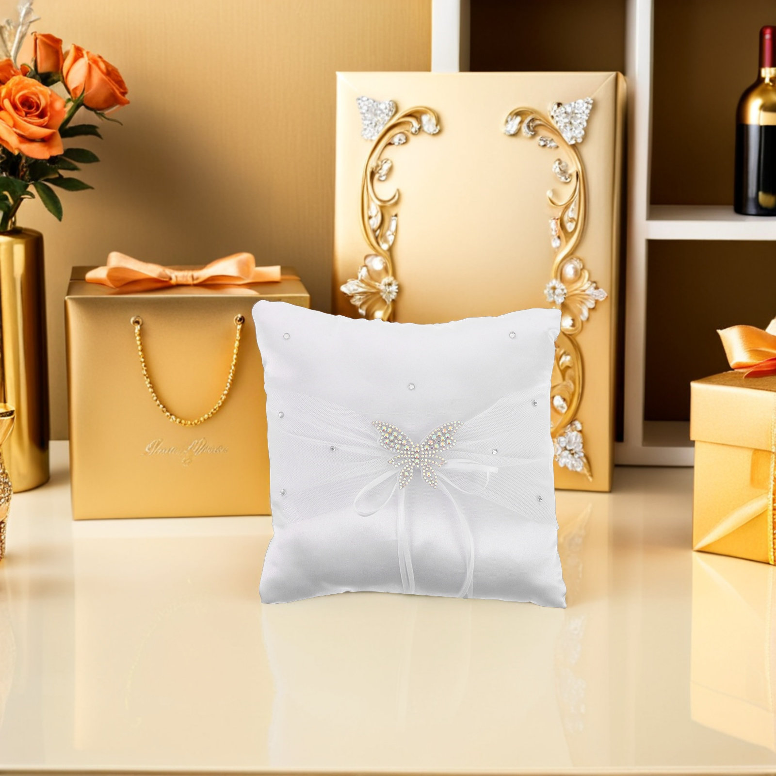 Beyaz Saten Yüzük Yastığı, Taş - Ring Bearer Pillow incelemesi ve fiyatı