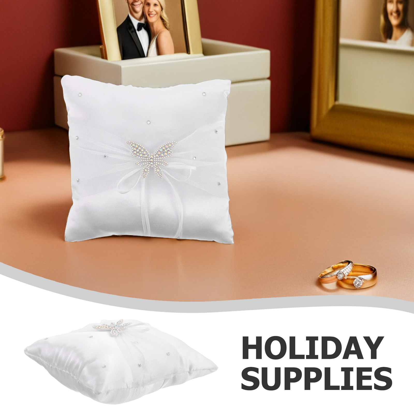 Beyaz Saten Yüzük Yastığı, Taş - Ring Bearer Pillow incelemesi ve fiyatı